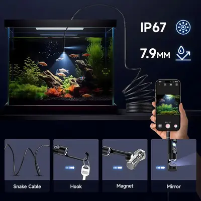 Endoscope camera with mobile phone connection, HD resolution
