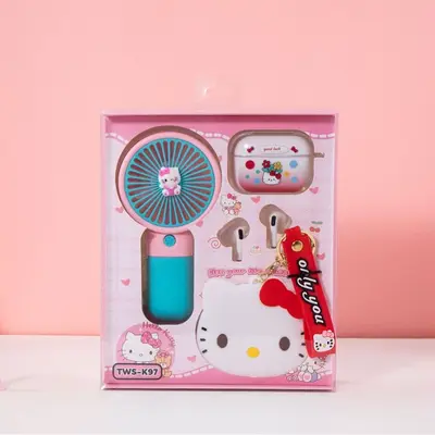 Cross-border New TWS In-ear Wireless Bluetooth Earbuds 5.4 Cartoon Silicone Protective Case Handheld Mini Fan Set