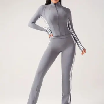 Women's Two-Piece Contrast Trim Yoga Set, Autumn, Outdoor Running and Fitness