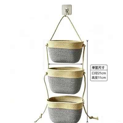 Three-Tier Wall-Mounted Storage Basket with Cotton Rope