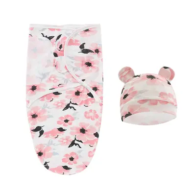 Newborn Swaddle Sleeping Bag Set with Spring Silk Blanket and Hat, Model 8304 - 12
