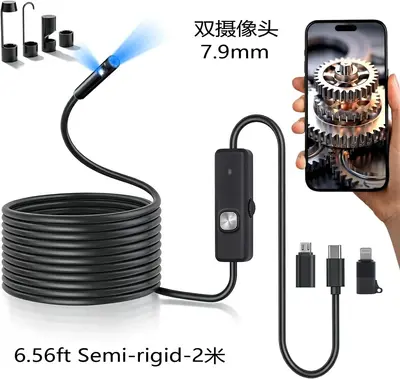 LED Endoscope Camera 1920P HD Pipe Inspection Waterproof 16.4 Feet Semi-rigid Industrial - 7