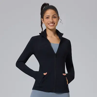 Define women's yoga jacket zip long sleeve stand collar fitted - 12