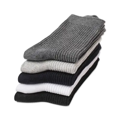 Fall/Winter Ribbed Crew Socks - Men's Mid-Calf Solid Color Pure Cotton Socks, Manufacturer Stock, Wholesale
