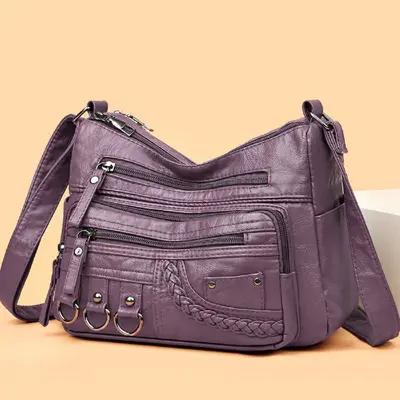 Washable Leather Single-Shoulder Crossbody Bag for Middle-Aged Women - 11