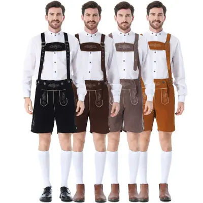 New German Traditional Oktoberfest Costume Colorful Adult Men's Munich Bavarian Beer Festival Lederhosen Suspenders Pants