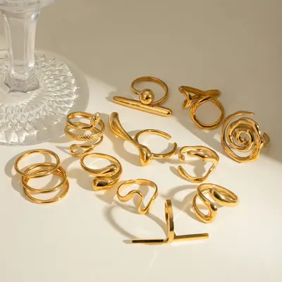 Offener Ring aus Edelstahl, 18K-Goldbeschichtung, nicht verblassend