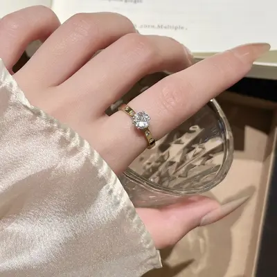 Titanium Steel Ring for Women, 1 Carat Stone Setting, Tarnish-Free, Elegant Design