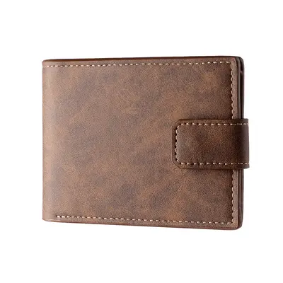 Men's Short Bifold Wallet, Retro Snap Closure Leather Coin Purse - 7