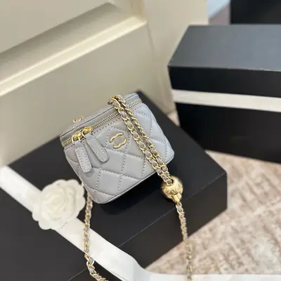 Mini Gold Ball Chain Shoulder Bag, Diamond Quilted, Women - 12