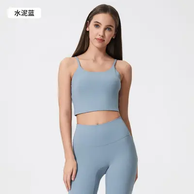 Women's Yoga Tank Top with Chest Pads, Thin Straps, Open Back, C5238 - 9