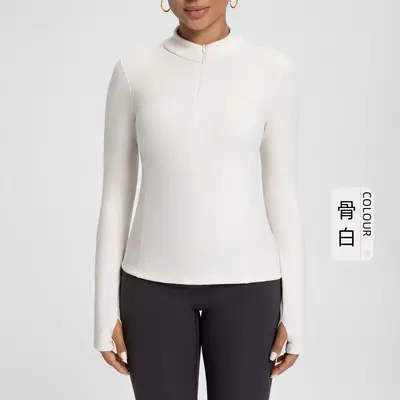 Women's Wool Yoga Top, Fleece-Lined, Half-Zip Long-Sleeve - 6