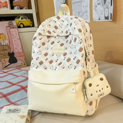 Printed Backpack for Middle and High School Students, Korean Style - 8
