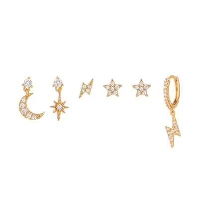 Star and Moon Chain Tassel Earring Set, Hexagonal Zircon - 8