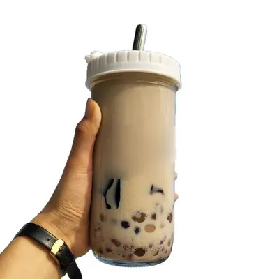Large Capacity Glass Mason Jar Coffee Cup with Lid and Straw - 6