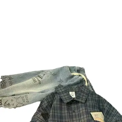 Unisex Sommerhemd mit Kurzarm und Karomuster, koreanischer Stil