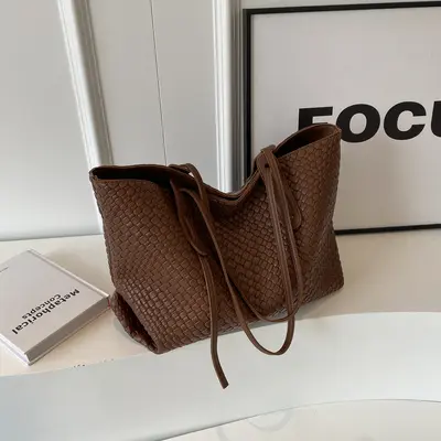 Kadın Örgü Tek Omuz Çanta, Büyük Hacimli Retro Tote Çanta - 9