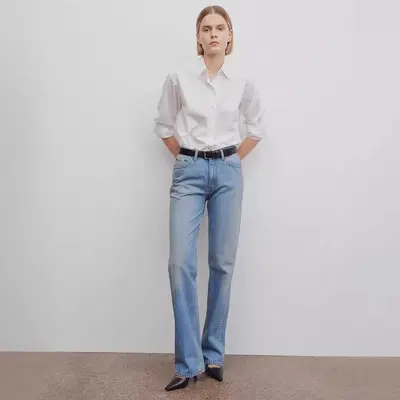 Damen-Jeans mit hohem Bund, helle Waschung, locker geschnitten, gerades Bein - 4