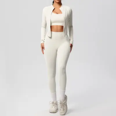 Dreiteiliges Yoga-Set hautfarben hochgeschnittene Taille - 11