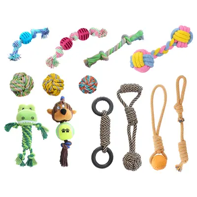 Amazon Cotton Rope Knot Dog Toys Large Collection, Chew-Resistant Squeaky Rope Knot Dog Toys for Teething and Boredom Relief - 6