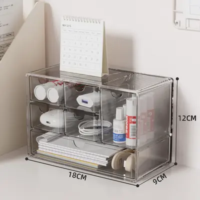 Desktop six-compartment clear storage box stackable - 10