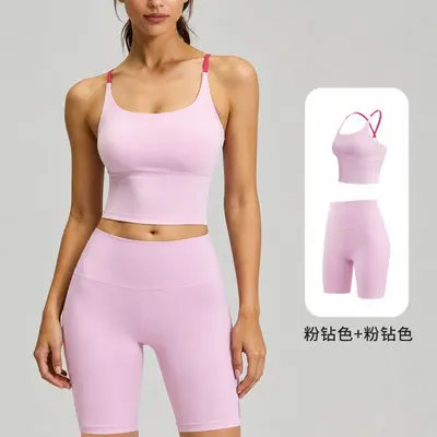 Women's Seamless Yoga Set with Padded Open-Back Vest and Three-Quarter Leggings - 10
