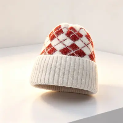 Koreanische karierte Jacquard-Strickmütze, winddicht, Damen - 11