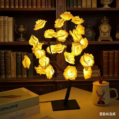 USB LED Artificial Rose Tree Lamp with Removable Plastic Base, Night Light