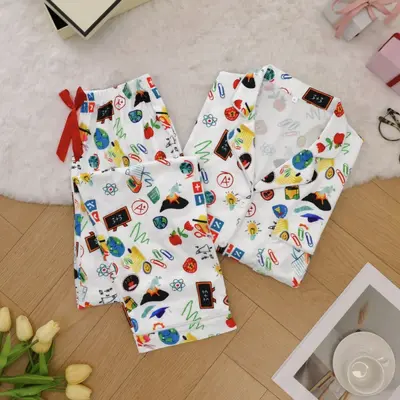 Women's Printed Short-Sleeve Pajama Set, Wearable Outdoors