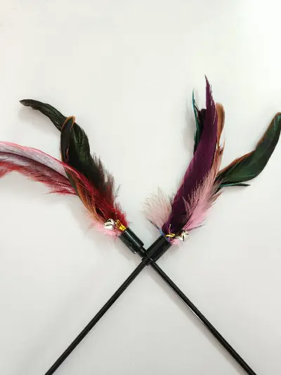 65cm Long Soft-Rod Cat Teaser Wand with Feathers and Bells - 7