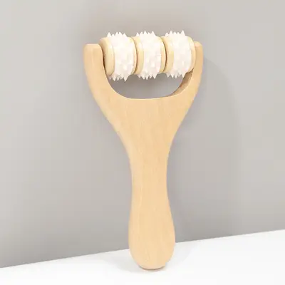 Solid wood massage stick portable handheld push massager for shoulder neck back head meridian brush roller massage tool - 11