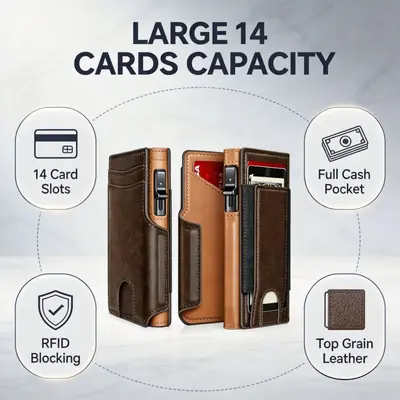 RFID korumalı erkek cüzdan, çok kartlıklı, otomatik açılır PU
