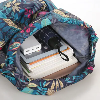 Women's Drawstring Backpack, Large Capacity Printed Travel Bag - 6