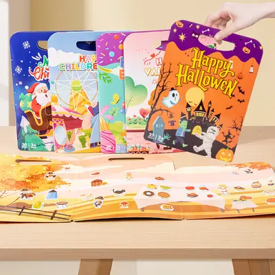 Amazon Halloween Quiet Book DIY Scene Stickers Busy Book Reusable Sticker Quiet Book Children's Gift - 5