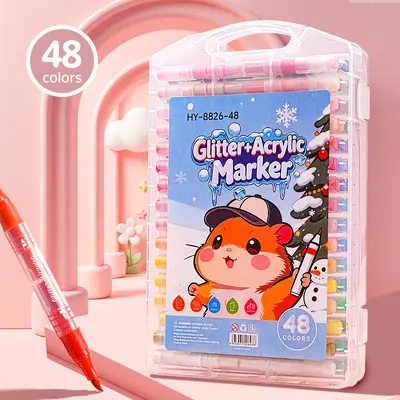 Çift uçlu glitter akrilik marker 48 renk - 11