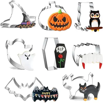 Stainless Steel Halloween Cookie Press Mold, Pumpkin and Bat Shapes