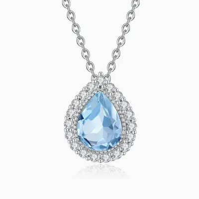 S925 sterling silver blue teardrop necklace and bracelet set - 5