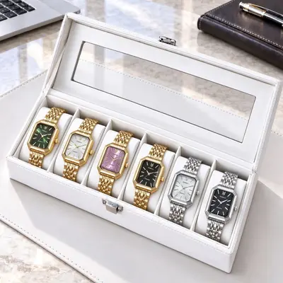 6 parçalı erkek saati set çelik kordon moda partisi hediye