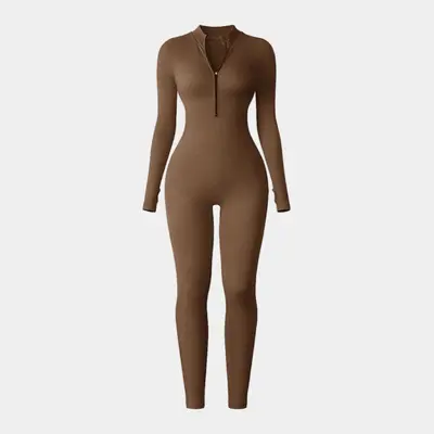 Women's Zip Long Sleeve Yoga Jumpsuit with Thumb Holes, Butt-Lifting Sports Bodysuit - 7