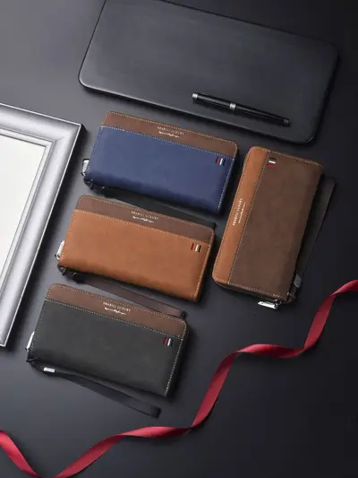 Men's Long Zipper Phone Wallet, Multi-Card Slots, Large Capacity - 4