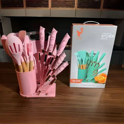 Paslanmaz çelik mutfak bıçağı seti, 19 parçalı, akrilik standlı - 8