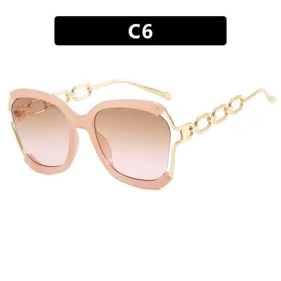 Large Square Frame Chain Women's Sunglasses with UV Protection - 11