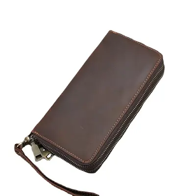 Men's Genuine Leather Long Wallet, Crazy Horse Cowhide - 6