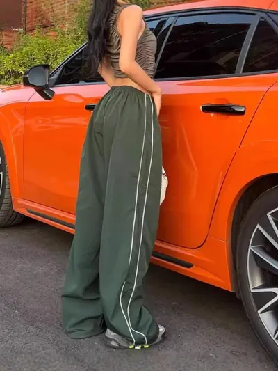 Long Casual Pants with Side Drawstrings, Elastic Waist, 2025 Summer