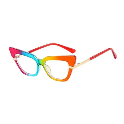 Cat-Eye Optical Glasses, Large Frame, Blue Light Filter, Flat Lens, Prescription Capable