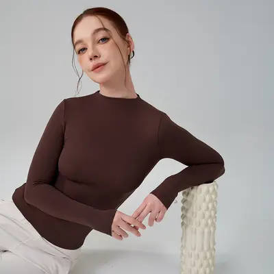 High Neck Long Sleeve Yoga Top, Slim Fit, Breathable, High Stretch - 5