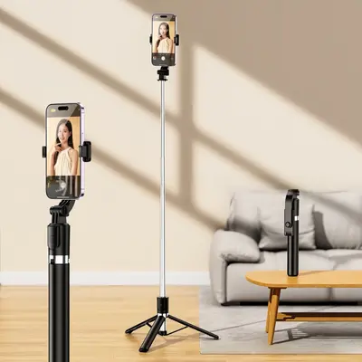 Toptan İnternet ünlüsü uzun cep telefonu selfie çubuğu güzellik ışığı mini döner standlı Bluetooth akıllı kamera tripod - 11