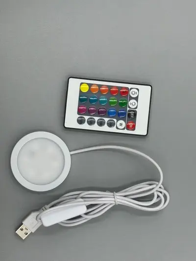 USB 5V RGB Remote-Controlled Ultra-Thin Round LED Cabinet Light, 8mm - 11