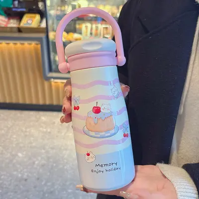 Cartoon Stainless Steel Insulated Straw Cup, Large Capacity - 6