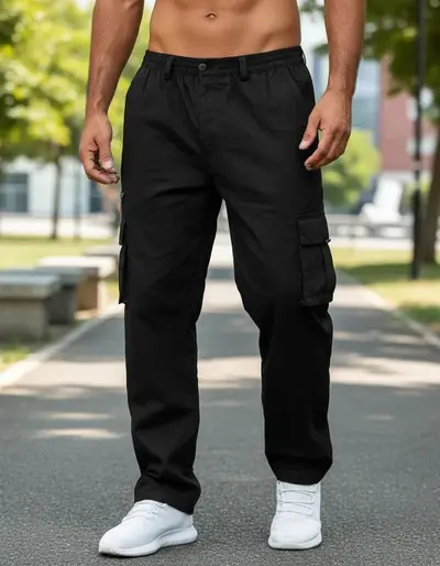 Herren Freizeithose mit mehreren Taschen, lockerer gerader Schnitt, Cargohose - 7